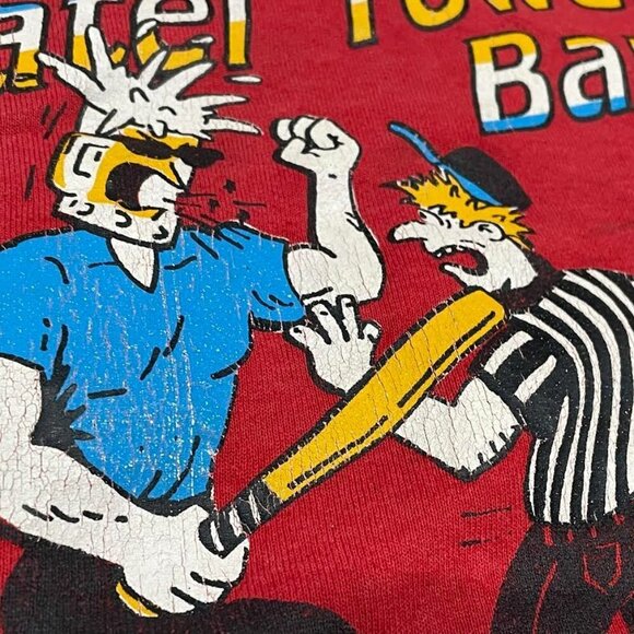 Vintage 1990s Water Tower Bar Red Softball Crewneck Sports Sweatshirt - Picture 3 of 9